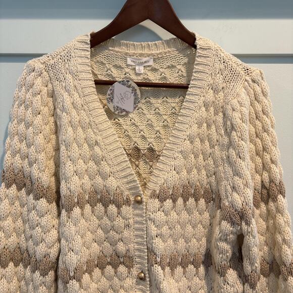 NWT Endless Blu Sweater Women Large Ivory Taupe Button Cardigan Chunky Knit - Picture 5 of 14
